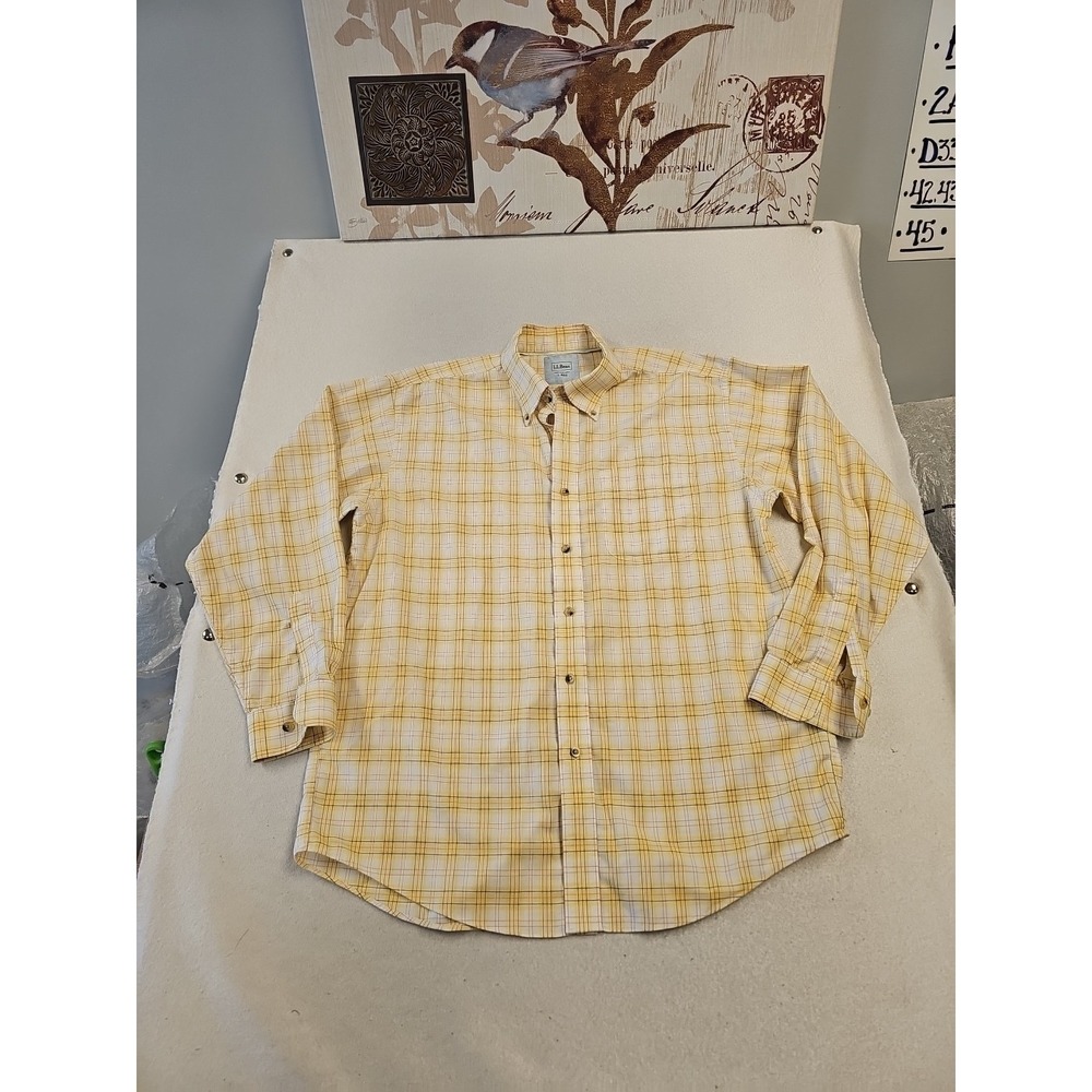 LL Bean‎ Men's Traditional Fit Plaid Shirt Large Yellow  Long Sleeve